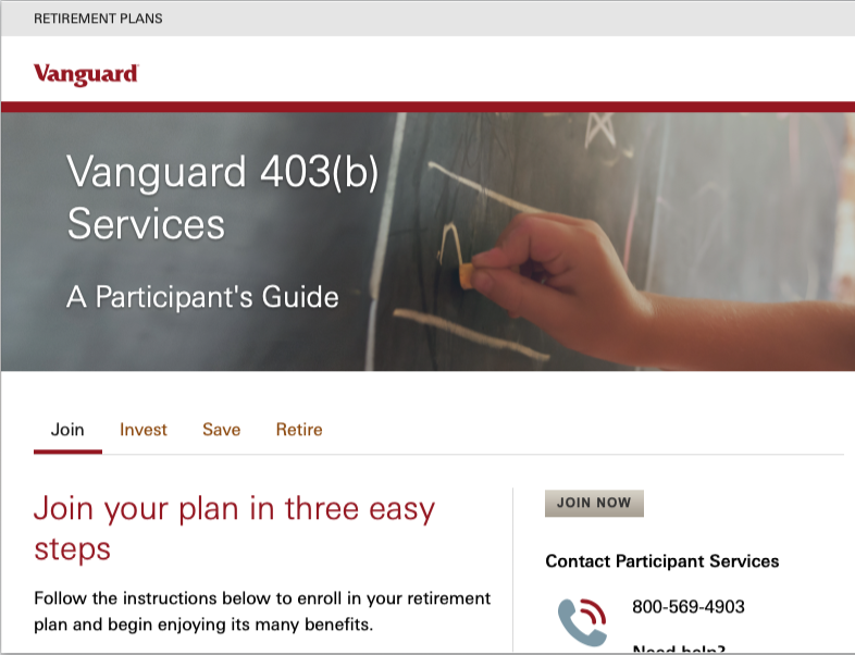 Vanguard's 403(b) retirement plan webpage